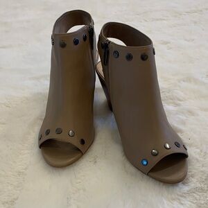 Vince Camuto Taupe Leather Peep-Toe Heeled Booties